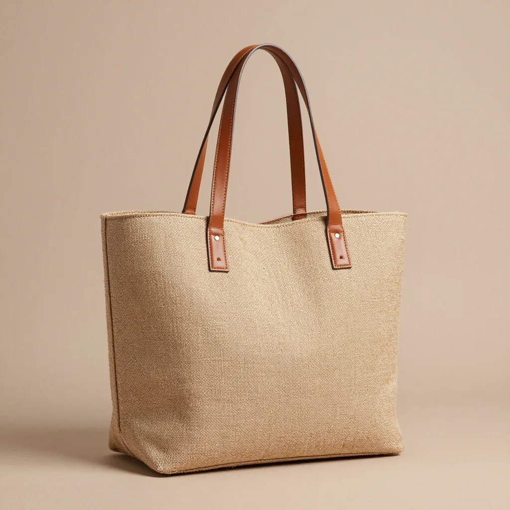 A natural sisal Kiondo tote with leather handles