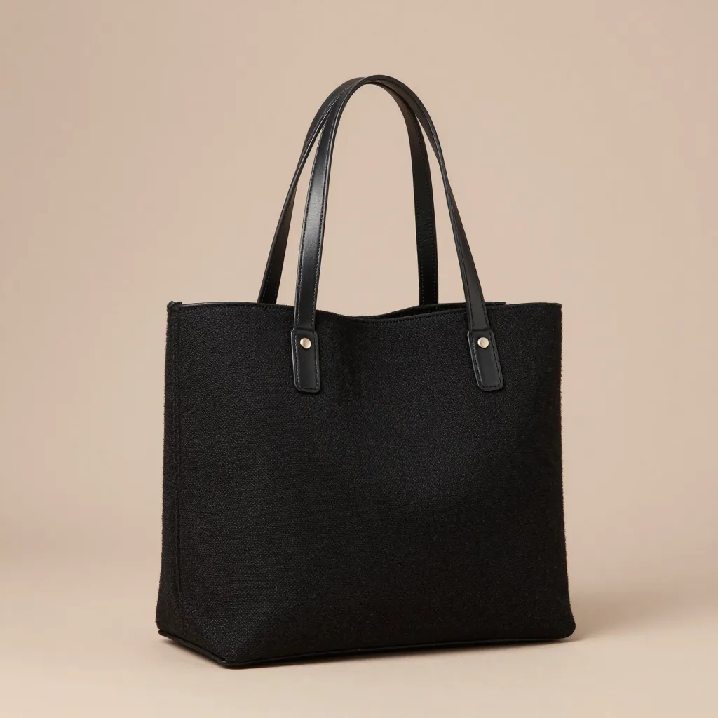 A black sisal Kiondo tote with black leather handles