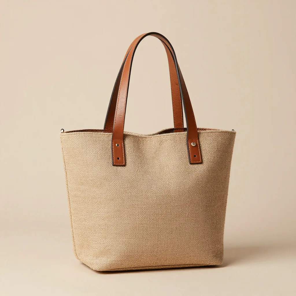 A small natural sisal Kiondo tote with a leather handle